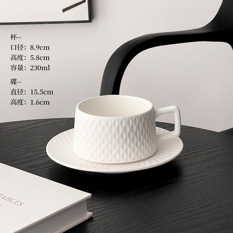 A retro stone coffee cup, premium sense, simple ceramic cup, exquisite latte latte flower cup, cappuccino mocha cup saucer