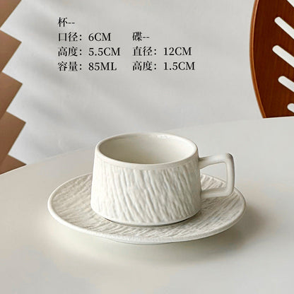 A retro stone coffee cup, premium sense, simple ceramic cup, exquisite latte latte flower cup, cappuccino mocha cup saucer