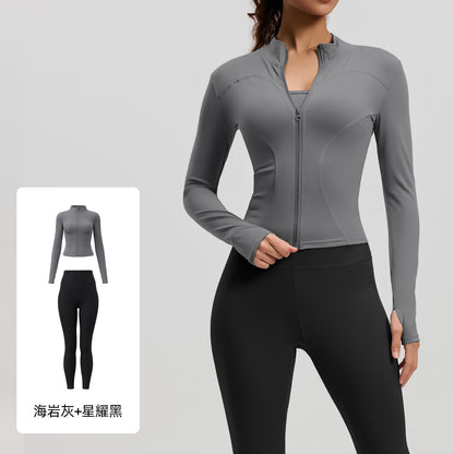 A Yoga Clothing Women's Fitness Running High Elasticity Sports Jacket Tights Hip Pants Fitness Clothing Set