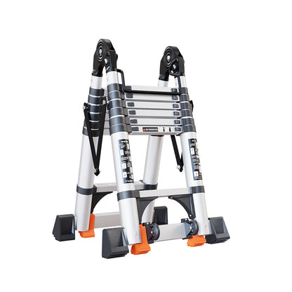 A Thickened aluminum alloy multifunctional telescopic herringbone ladder Household stairs Indoor lifting folding ladder Bamboo ladder