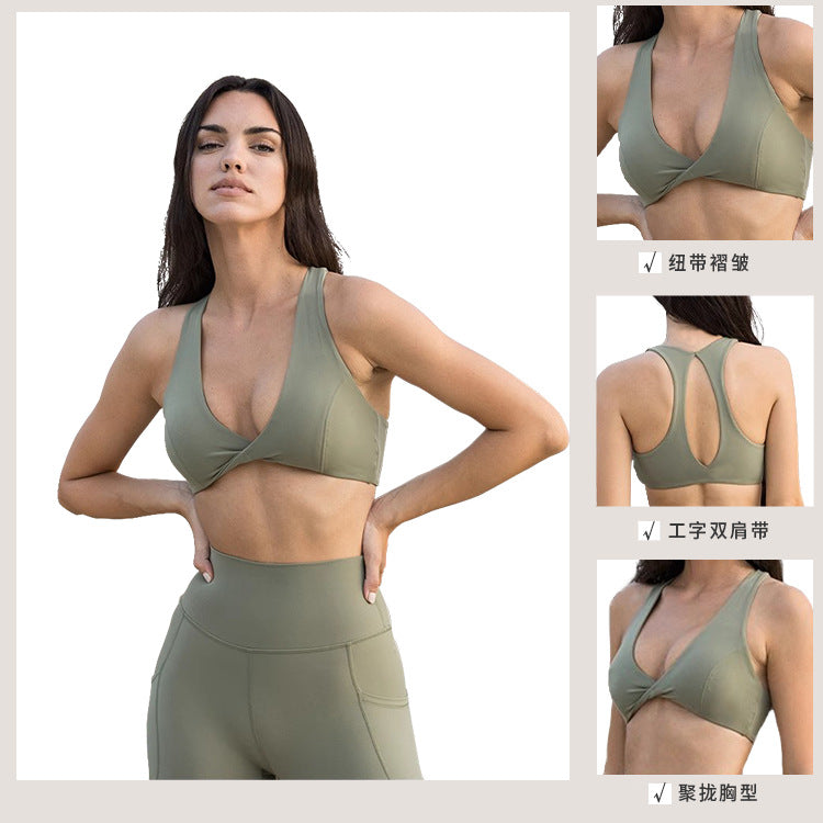 A summer beauty back tight gathering bra breathable high elastic fitness belt chest pad yoga sports underwear women