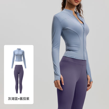 A Yoga Clothing Women's Fitness Running High Elasticity Sports Jacket Tights Hip Pants Fitness Clothing Set