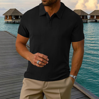 A summer new European and American cross-border men's short-sleeved jacquard polo shirt Amazon men's lapel texture t-shirt top