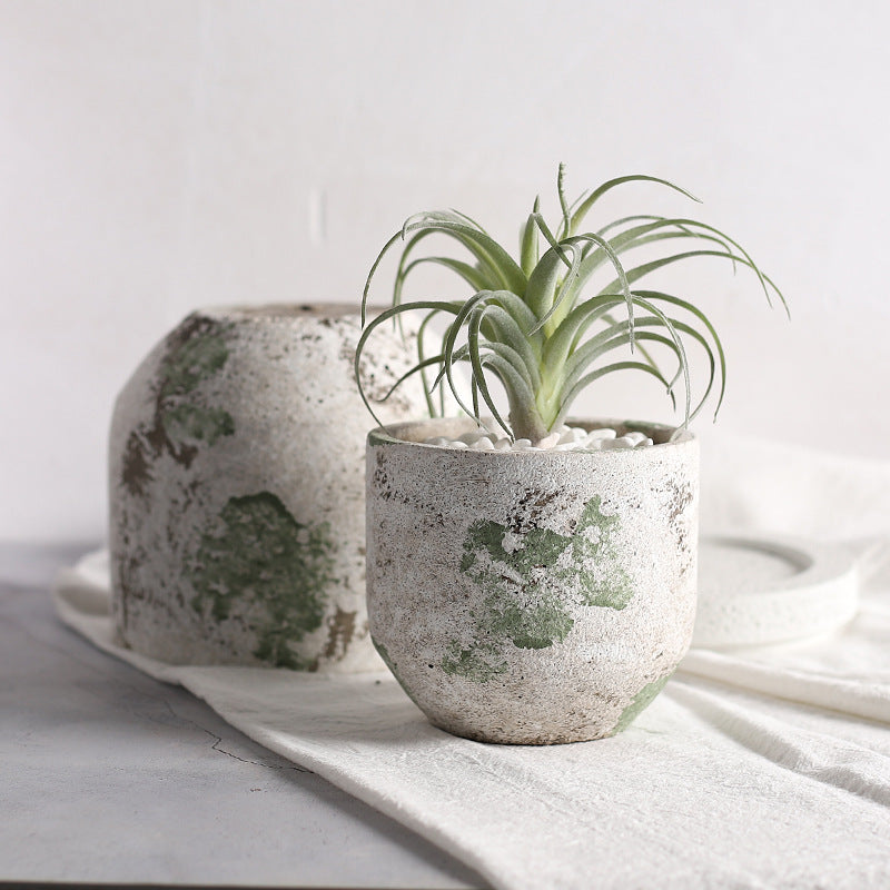 A Old Craft Cement Flower Pot Planting Utensils
