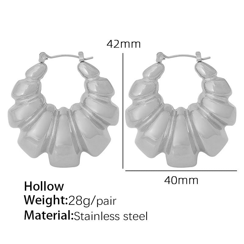 A: European and American fashion temperament, retro exaggerated titanium steel earrings, stainless steel plated, 18K thread, concave and convex geometric earrings, women
