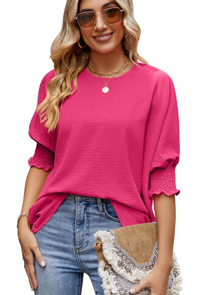 Amazon Independent Station Europe, America, Cross-border 2025 Summer New Products Women's Loose Large Size Crew Neck Solid Color Wrap Top