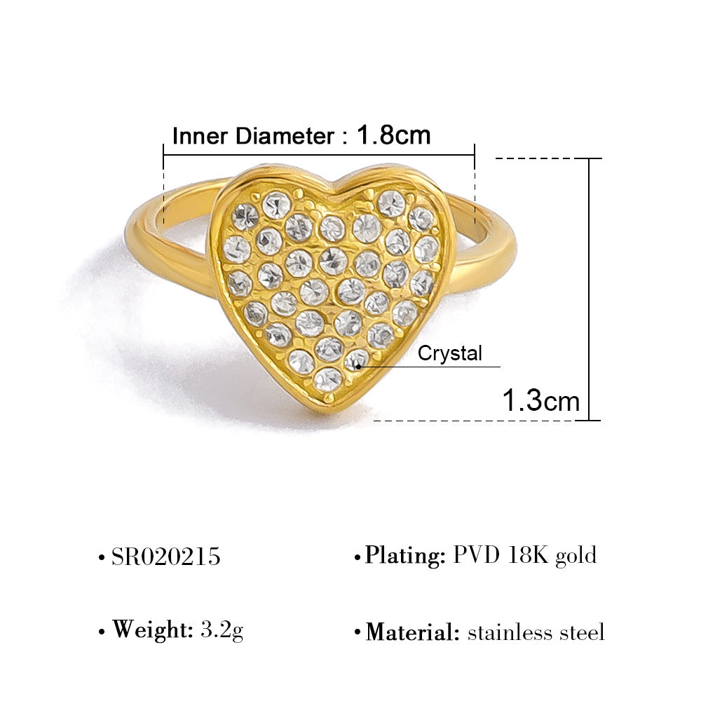 A European and American classic popular geometric full diamond ring temperament versatile love butterfly gold stacking does not fade ring woman