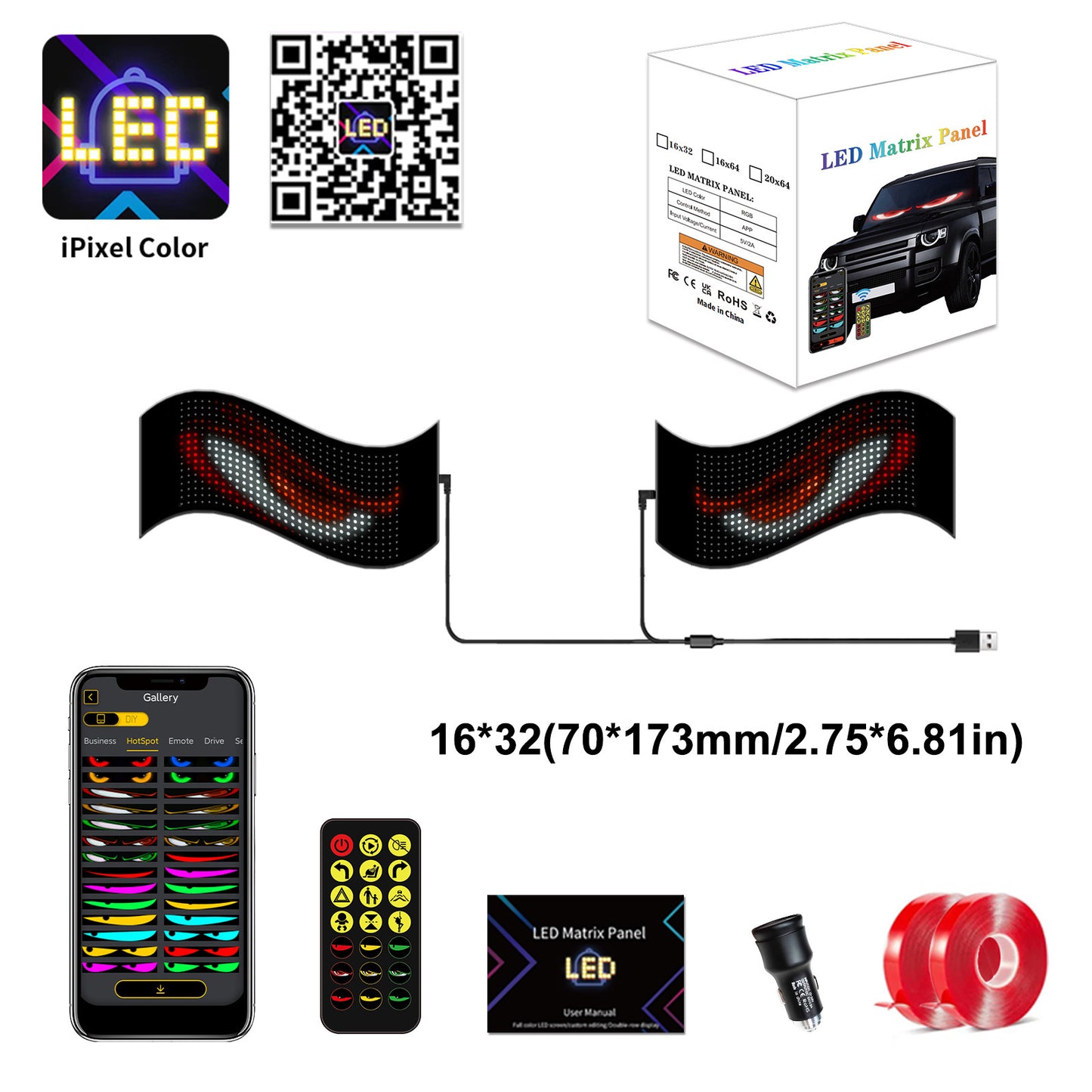 LED car soft screen usb car flexible advertising screen APP bluetooth window glass devil's eye display
