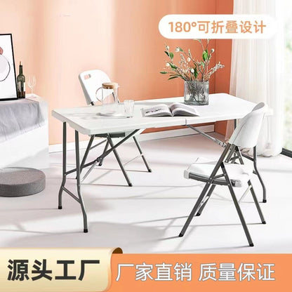 A portable long table outdoor folding table stall table household simple dining table and chairs blow molding folding table night market plastic