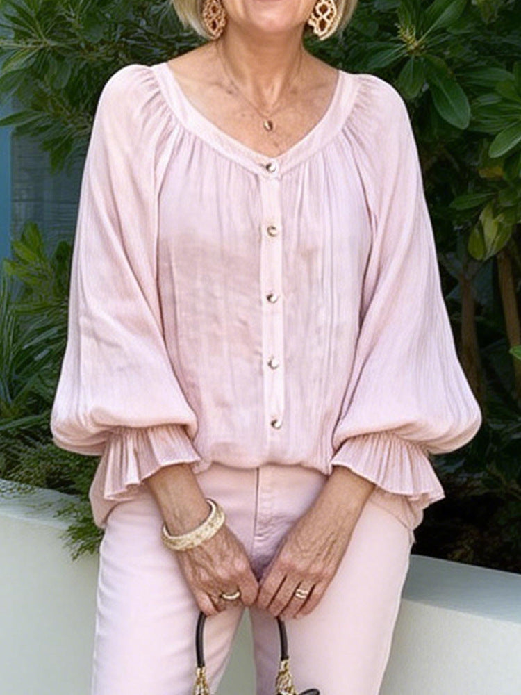 A Women's long sleeves  V-neck long sleeves