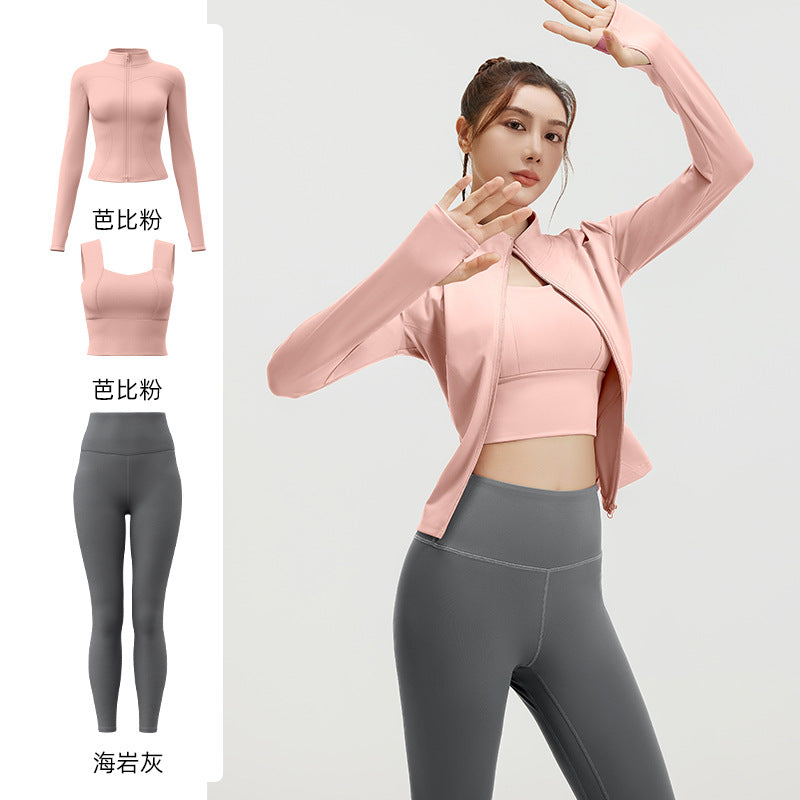 A Spring and Autumn Yoga Clothing Three-piece Skinny Fitness Clothing Morning Running Sports Suit
