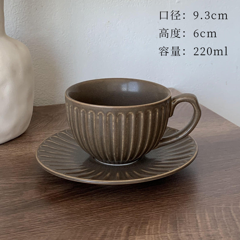 A retro stone coffee cup, premium sense, simple ceramic cup, exquisite latte latte flower cup, cappuccino mocha cup saucer