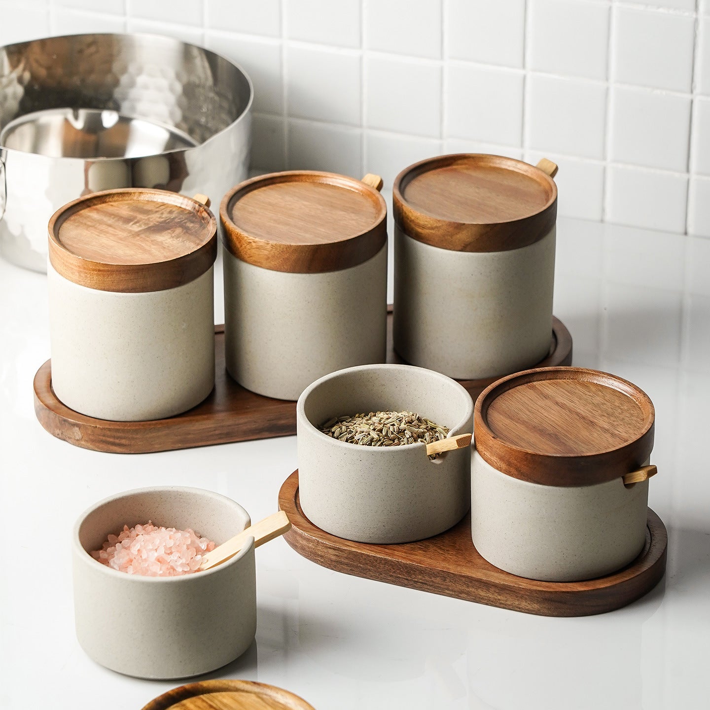 A ceramic spice jar