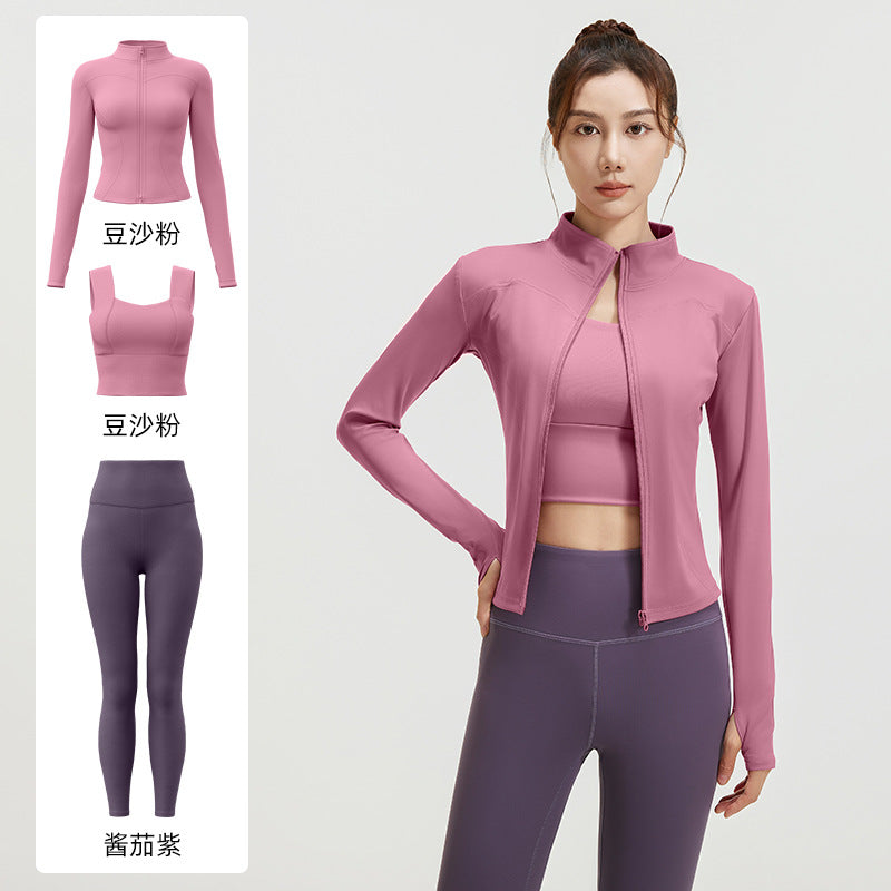 A Spring and Autumn Yoga Clothing Three-piece Skinny Fitness Clothing Morning Running Sports Suit