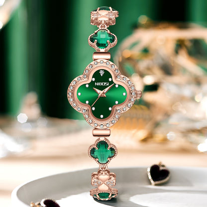 Custom watch design A four-leaf clover greenstone dial watch