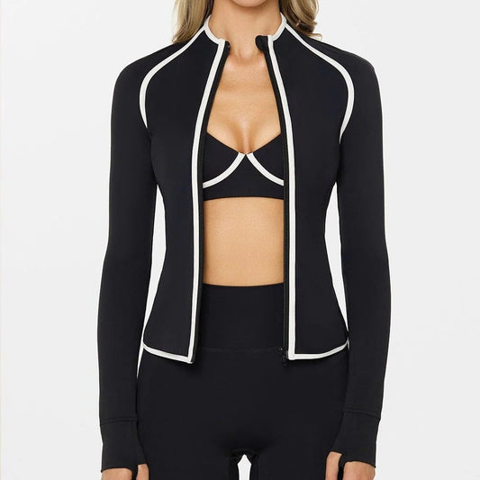 A new nude yoga jacket stand-up collar zipper fitness shaping waist short sports long sleeve cycling