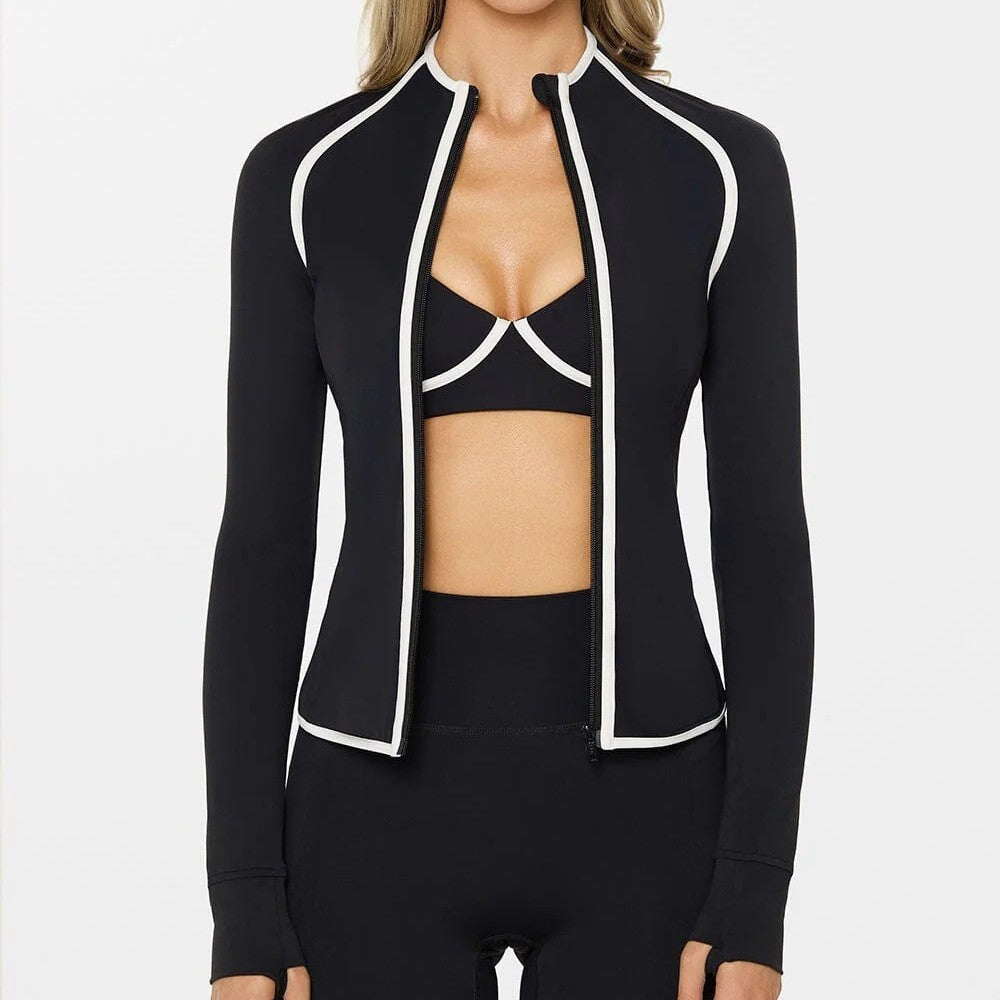 A new nude yoga jacket stand-up collar zipper fitness shaping waist short sports long sleeve cycling