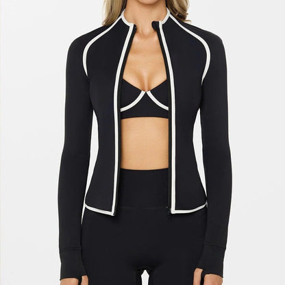 A new nude yoga jacket stand-up collar zipper fitness shaping waist short sports long sleeve cycling