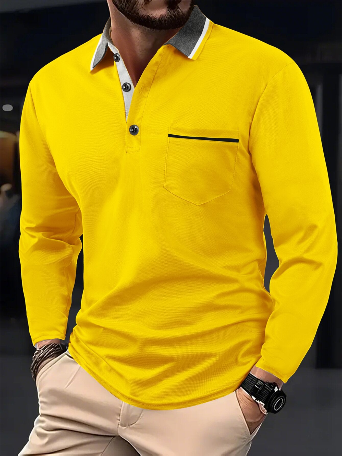 A European and American cross-border men's polo shirt fashion lapel golf wear men's sports long-sleeved POLO shirt wholesale