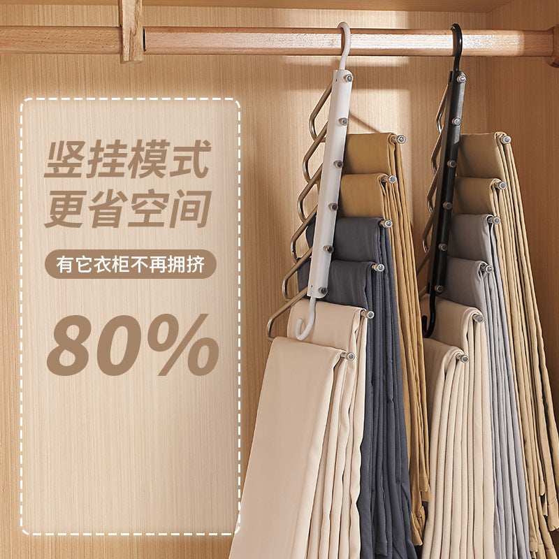A stainless steel pants storage rack