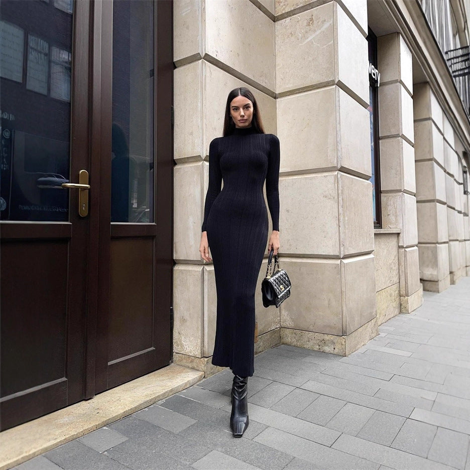A long-sleeved knit dress