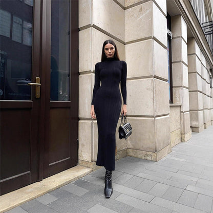 A long-sleeved knit dress