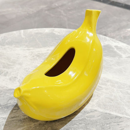 A Creative Banana Tissue Box Living Room Coffee Table Home Decorations Ceramic Paper Draw Box Dopamine Prohibition Anxiety Ornament