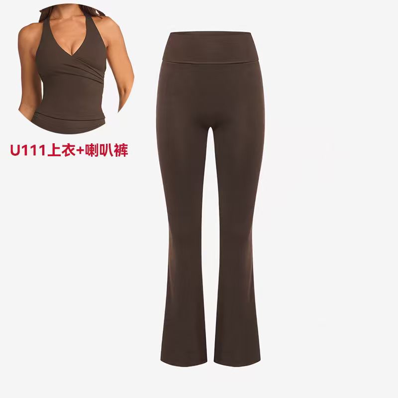 A V-neck cross-neck sports vest with chest pad yoga suit set women's advanced yoga horn trousers