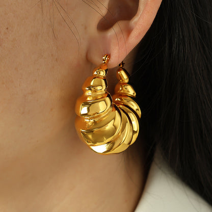 A: European and American fashion temperament, retro exaggerated titanium steel earrings, stainless steel plated, 18K thread, concave and convex geometric earrings, women
