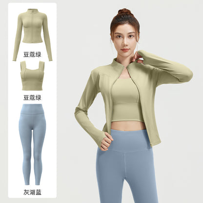 A Spring and Autumn Yoga Clothing Three-piece Skinny Fitness Clothing Morning Running Sports Suit