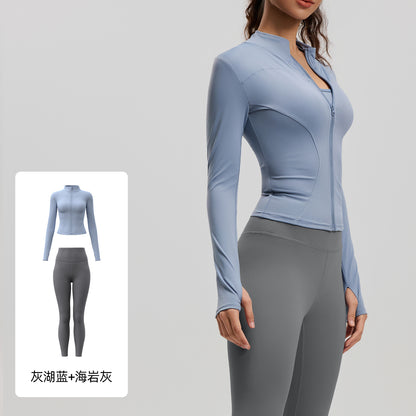A Yoga Clothing Women's Fitness Running High Elasticity Sports Jacket Tights Hip Pants Fitness Clothing Set