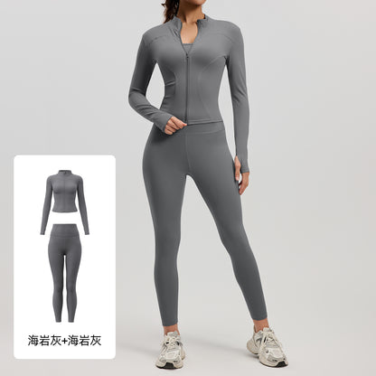 A Yoga Clothing Women's Fitness Running High Elasticity Sports Jacket Tights Hip Pants Fitness Clothing Set