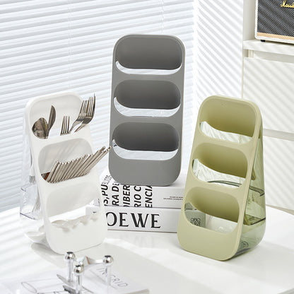 A Three-layer shelf Floor-mounted plastic chopstick cage Knife storage rack Drain chopstick cage Kitchen knife rack
