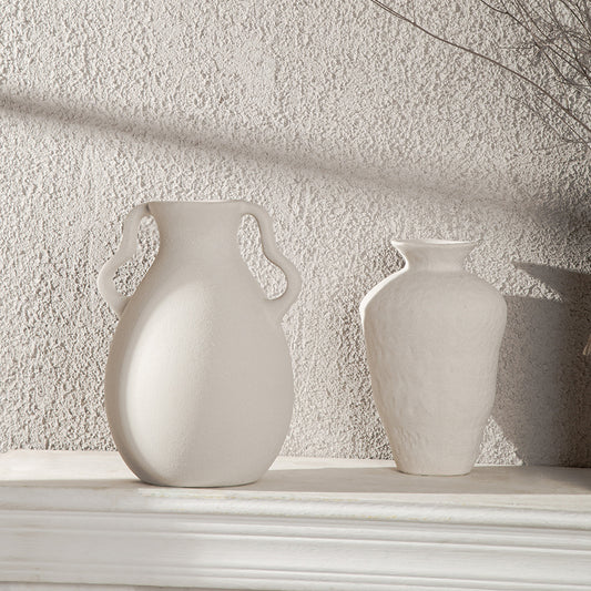 Nordic ceramic vase flower arrangement, high-end ornament, white Zen wabi-sabi art decoration, dry vase.