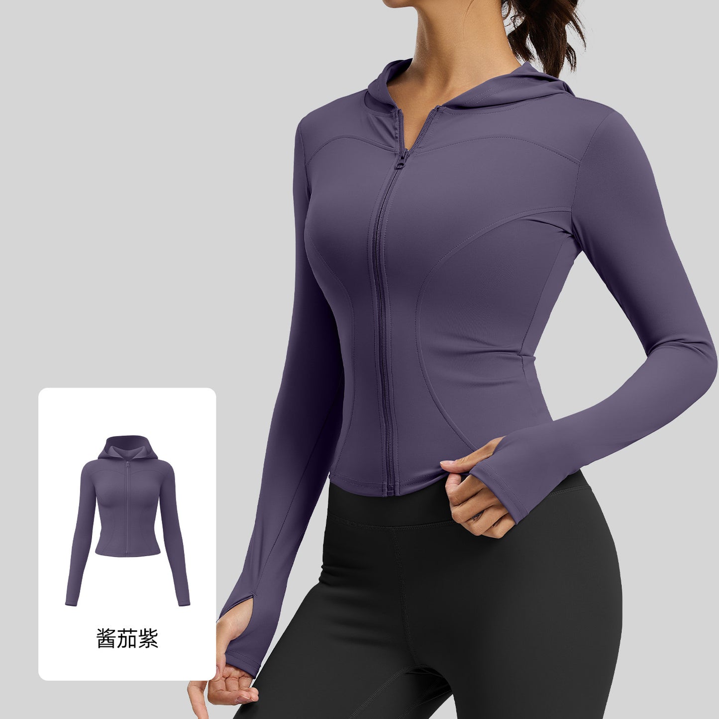 A new tight hooded yoga clothes high elastic nude slim cardigan with sleeves yoga jacket