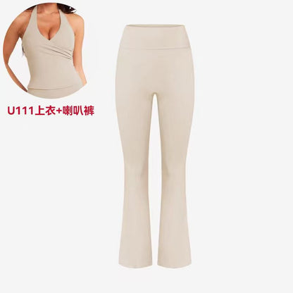 A V-neck cross-neck sports vest with chest pad yoga suit set women's advanced yoga horn trousers