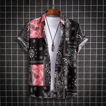 A Men's Fashion Casual Fit Paisley Style Short Sleeve Shirt Non-Positioning - Mixbatch
