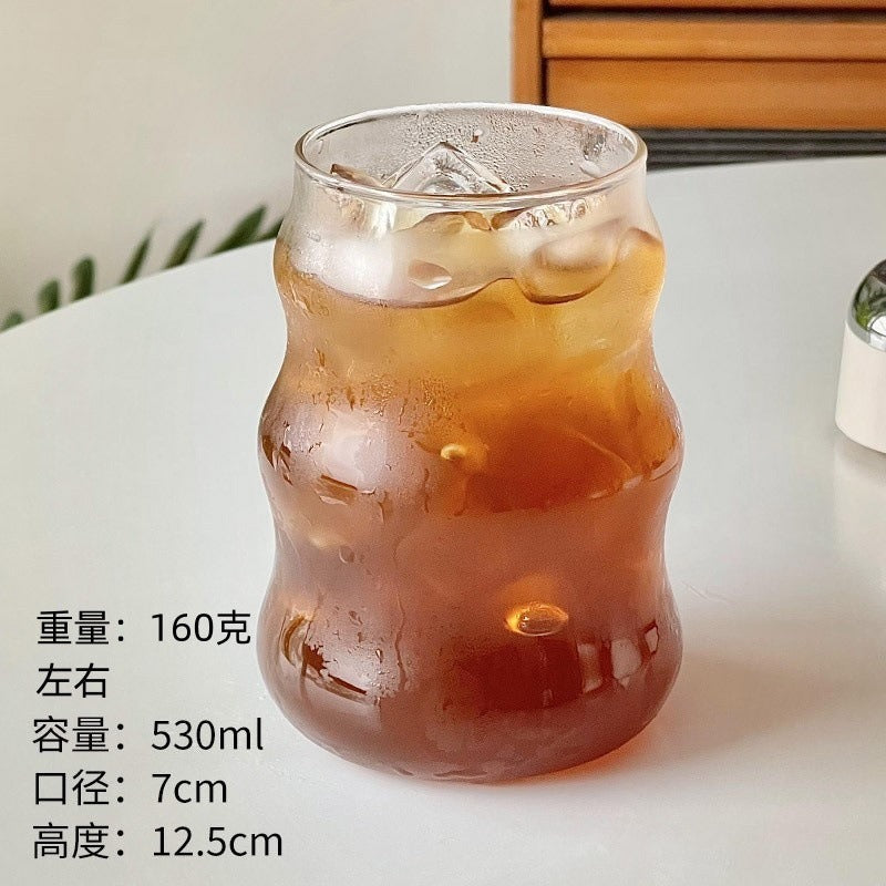 A cloud cup ins wind coffee glass cup spiral stripe straw cup high borosilicate glass