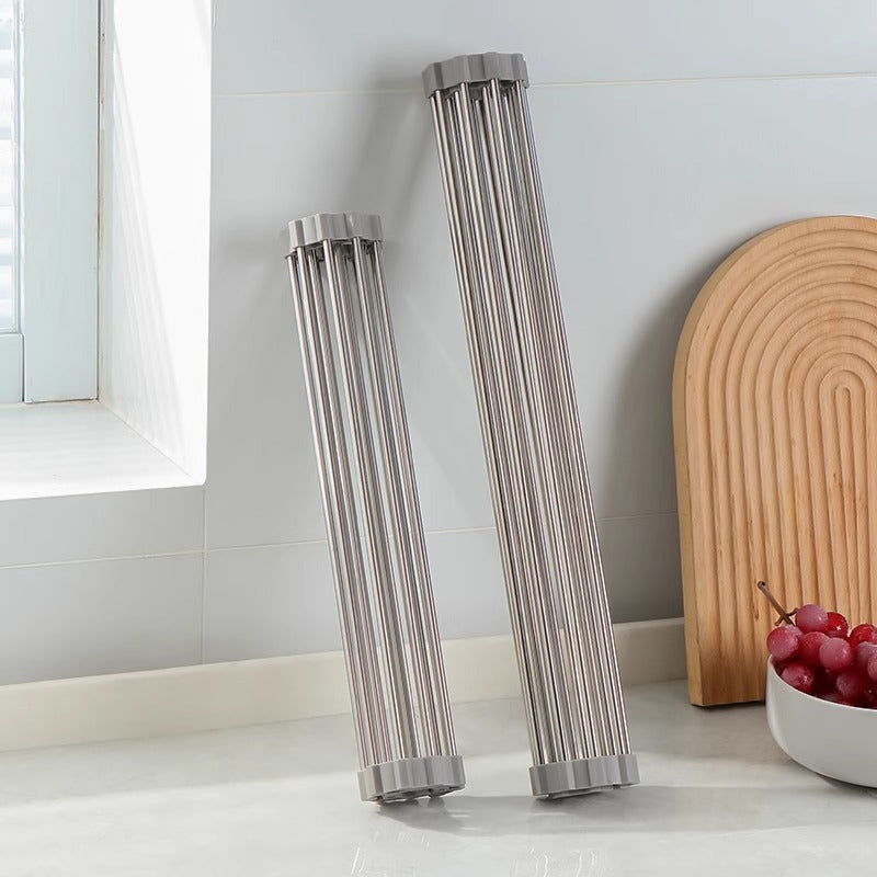 A Sink Folding Stainless Steel Drain Rack Kitchen Multifunctional Bowls Vegetables and Fruits Storage Drain Curtain