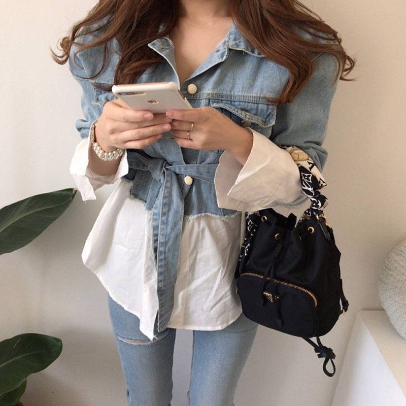 A shirt spliced denim top