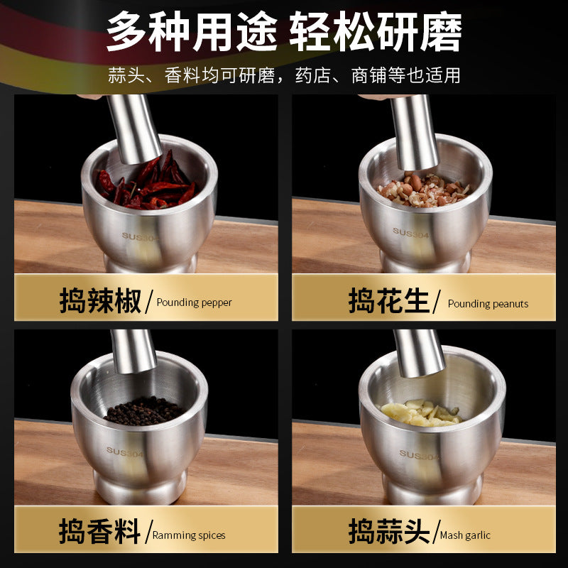 A 304 Stainless Steel Mash Solid Garlic Mash Household Vintage Grinder Mash Can Manual Garlic Mash Bowl