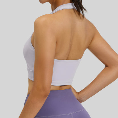 A new neck-hanging back sports underwear double-sided brocade high elastic breathable chest pad yoga vest for women