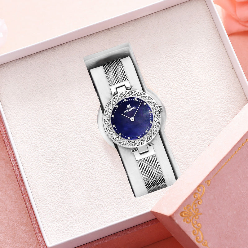 A decorative diamond-encrusted mesh strap women's watch light luxury quartz watch niche design waterproof starry sky diamond quality women's watch