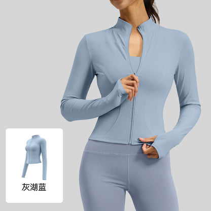 A yoga clothes top women slim and thin breathable running fitness jacket