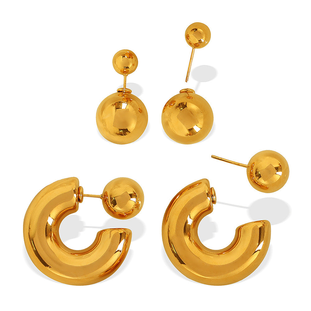 A Titanium steel European and American personality simple metal sense light luxury temperament Titanium steel spherical niche ins design sense jewelry