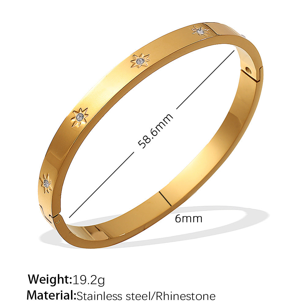 A European and American hot selling ins style titanium steel bracelet hexagram star snap buckle bracelet 18k gold-plated stainless steel zircon bracelet