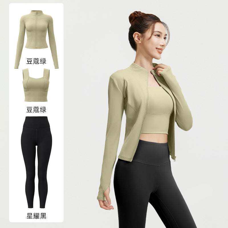 A Spring and Autumn Yoga Clothing Three-piece Skinny Fitness Clothing Morning Running Sports Suit