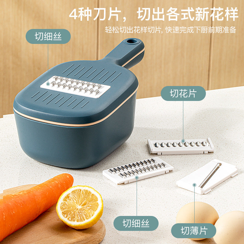A multifunctional vegetable cutter, home kitchen shredding, draining basket, shredded potato, slicing, shredding, grater