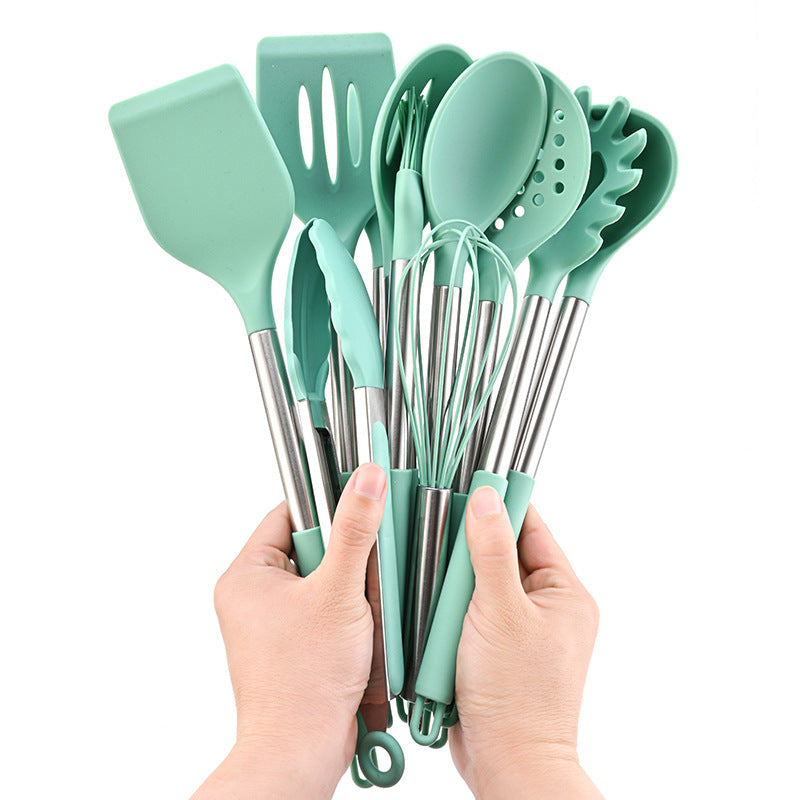A Silicone 12-piece tube handle rubber tube silicone non-stick pan food grade silicone shovel household silicone kitchen utensils