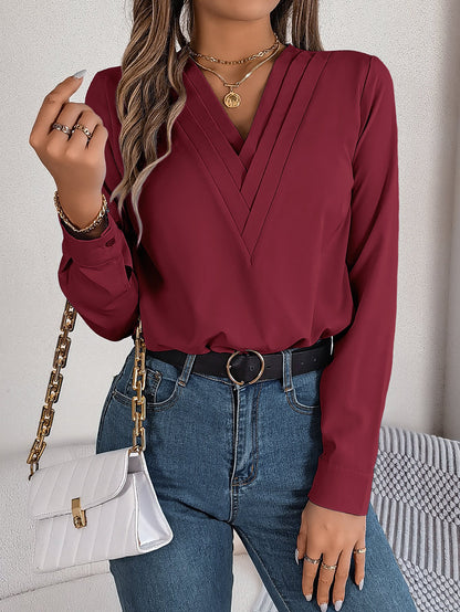 A Women's V-Neck Long Sleeve Shirt
